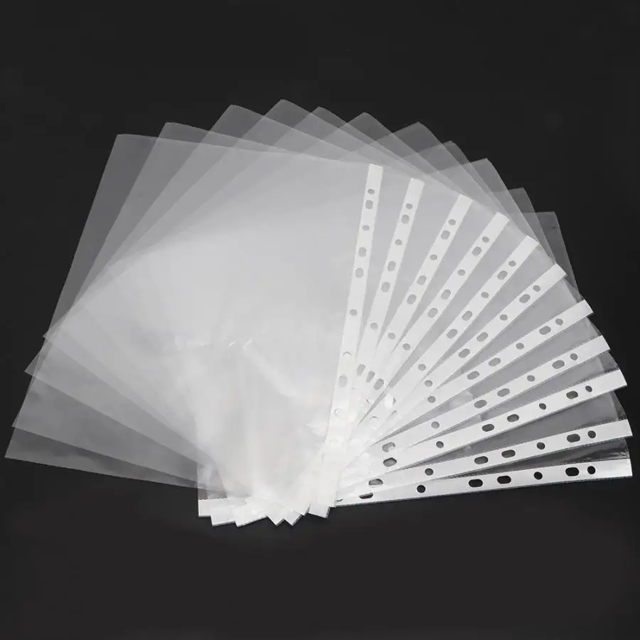 100 Pcs A4 Transparent 11 Hole Thick Office Paper Storage Cover Loose Leaf File Protect Bag