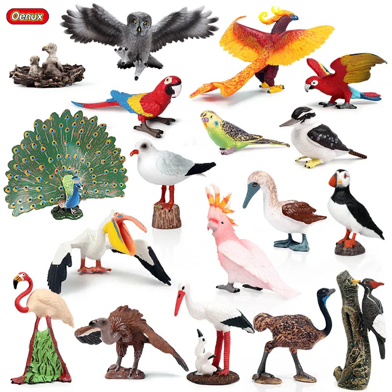 

Oenux Forest Birds Animals Parrot Flamingo Eagle Owl Action Figures Model Figurine PVC Garden Miniature Collection Toy Kids Gift