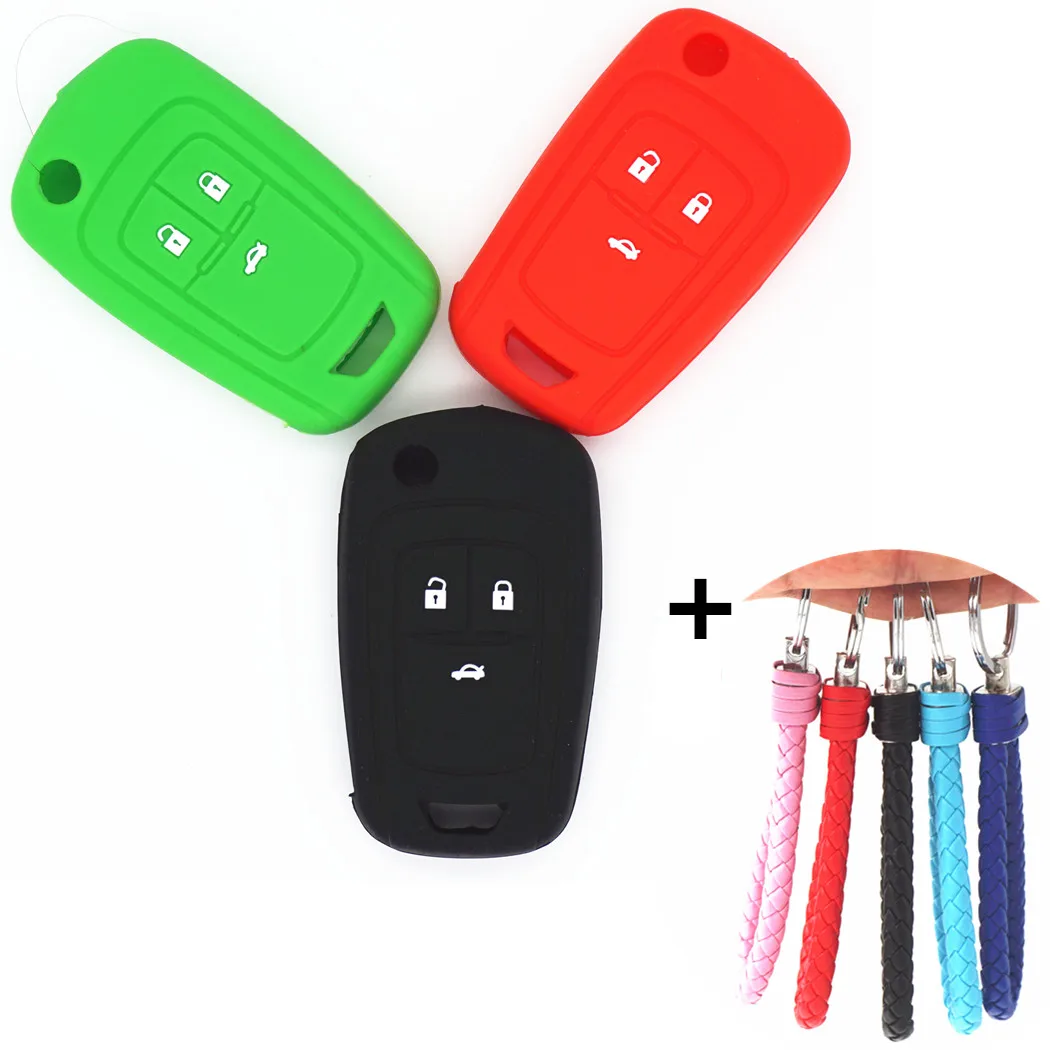 

WFMJ Silicone Bag Remote 3 Buttons Key Case Cover Keyring Chain for Chevrolet Camaro Cruze Equinox Malibu Sonic Spark Volt