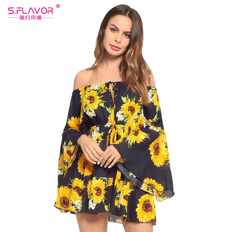 S. FLAVOR женское платье с рукавом летучая мышь для отдыха осеннее цветочным принтом