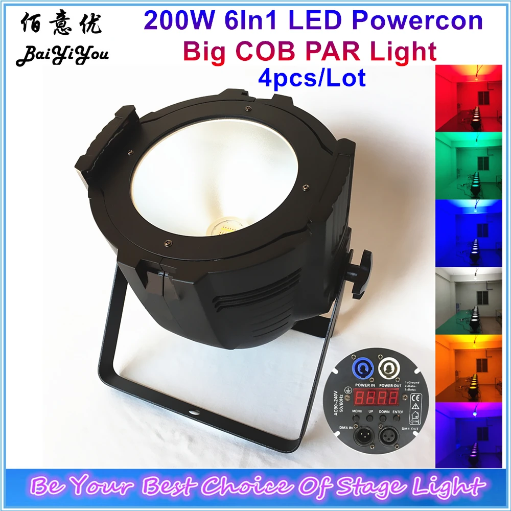 4 шт./лот новинка 200 Вт RGBWA + UV 6в1 Led крытый большой COB Par Can Light Powercon XLR In And Out PAR широкое