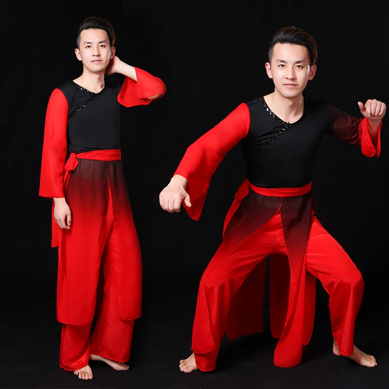 Rushed китайский Hanfu Классическая танца Костюмы Для мужчин Национальный Костюм Градиент Современная Античная Китайский Стиль