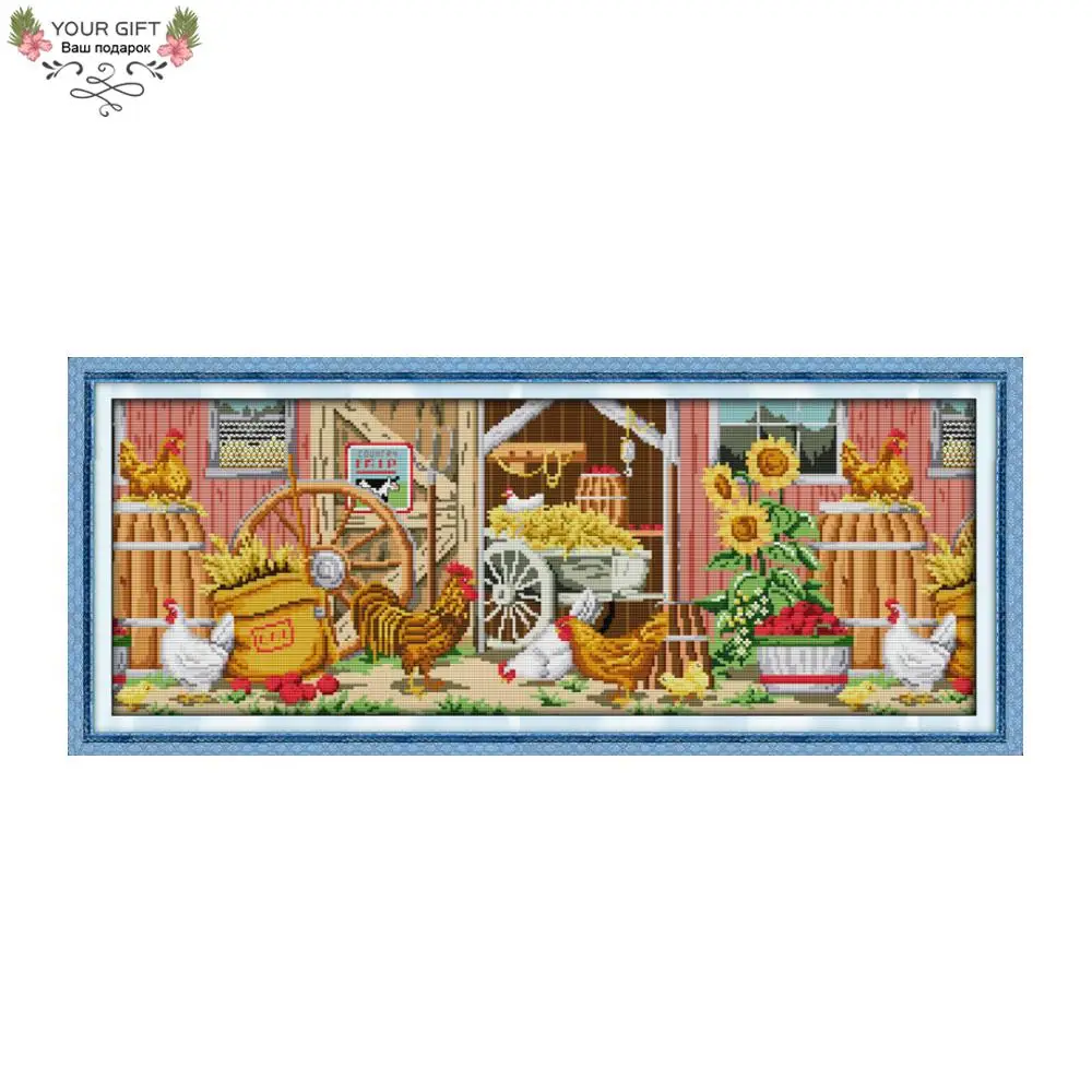 

Joy Sunday Farmhouse Home DecorF187 14CT 11CT Counted Stamped Chicken Sunflower Hut Needlepoints Embroidery DIY Cross Stitch