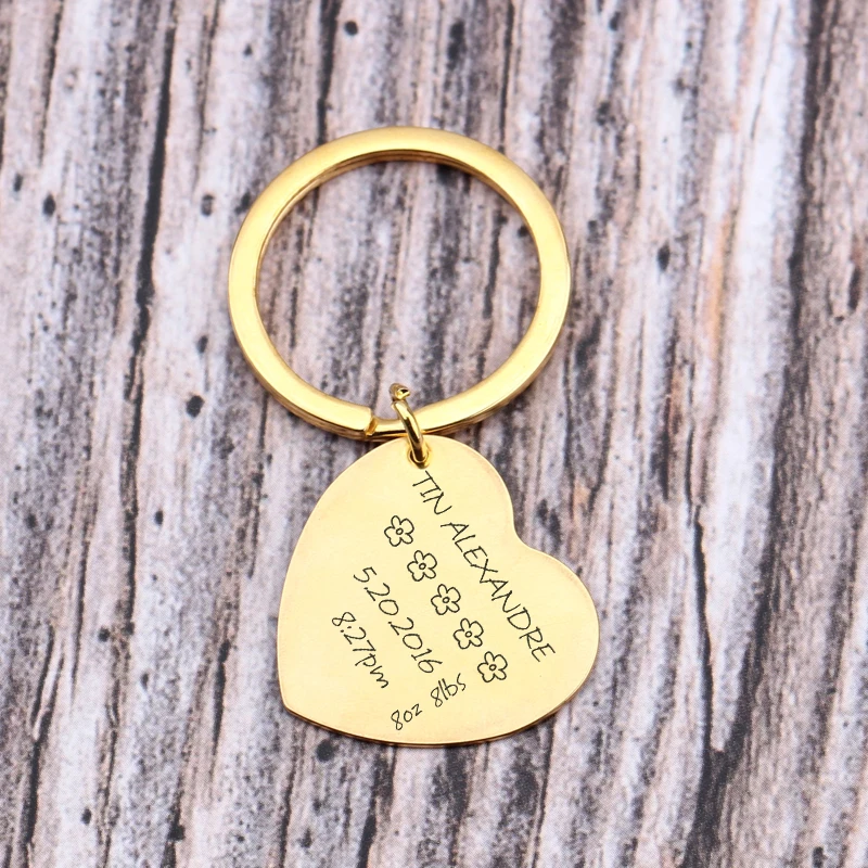 Шикарный сердце рождения статы цепи Дата имя часы вес настраиваемый брелок новый