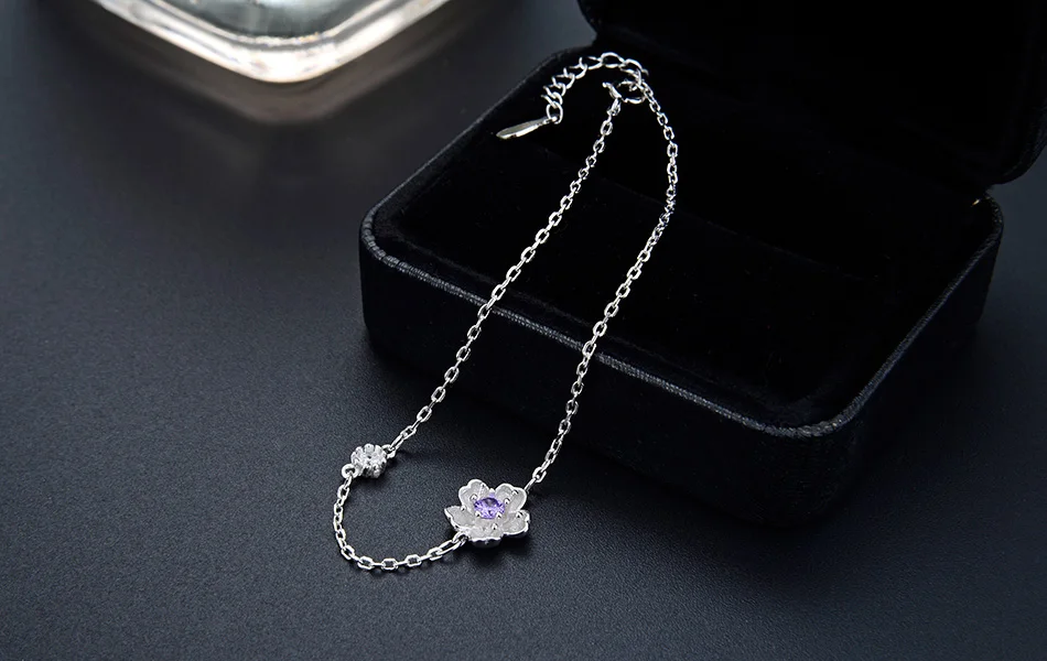 Effie queen 925 пробы серебряные женские браслеты романтический цветок фиолетовый циркон девушки браслет оригинальные женские ювелирные изделия подарок TSB40