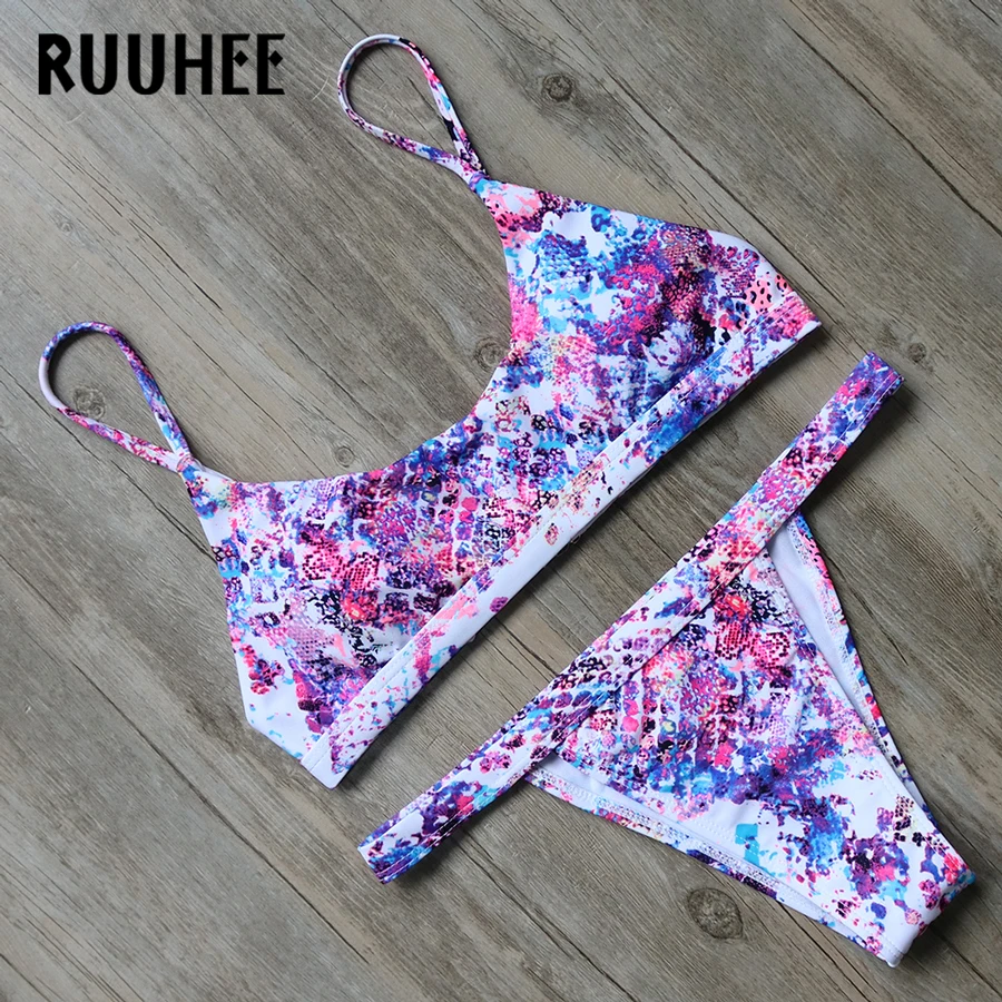 RUUHEE, бикини, купальники для женщин,, брендовый купальник, бикини, набор, с принтом, купальный костюм, мягкий, пляжная одежда, пуш-ап, Maillot De Bain Femme