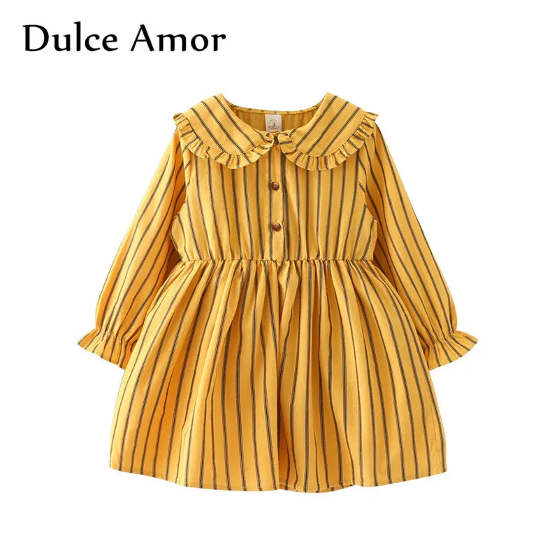 

Dulce Amor/платье принцессы для девочек; одежда для маленьких девочек; Новинка 2018 года; сезон осень; Милые Детские платья в Вертикальную Полоску ...