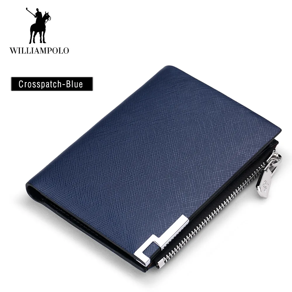 Фирменные мужские кошельки от бренда WILLIAMPOLO, Мини, натуральная кожа, бизнес-держатель для карт, кредитных карт, ID держатели, мужской кошелек для монет, мужской кошелек - Цвет: Crosspatch-Blue
