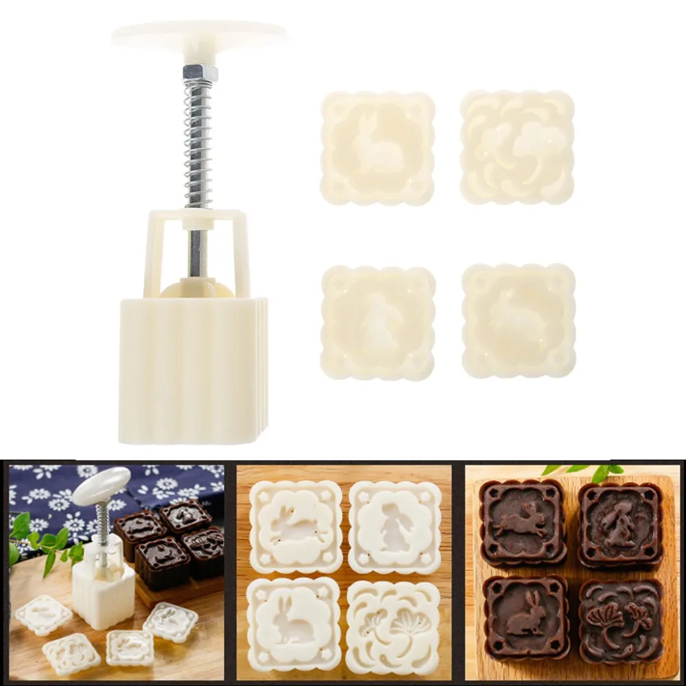4 кроликов штампы форма для выпечки Луна DIY квадратный Mooncake Декор инструмент 63 г |