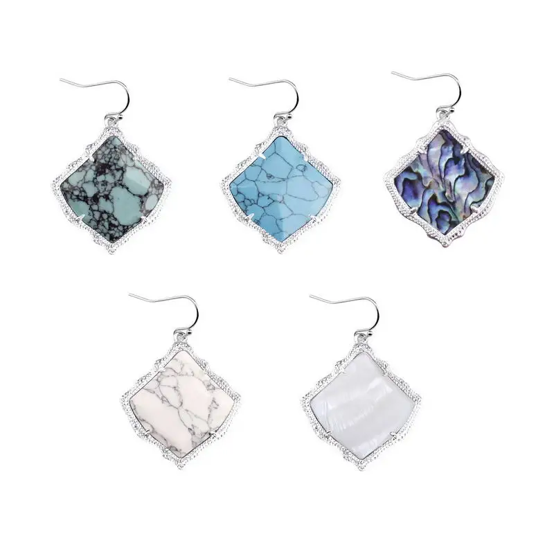 

TX Brand Design Natural Shell Abalone Kite Dangle Drop Earrings Gold Border Frame Acrylic Stone Kite Drops Earrings for Woman