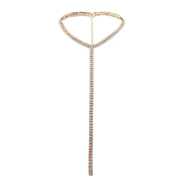 GOLD StoneFans Long Tassel Rhinestone Choker Necklace Multilayer for Women Luxury Crystal Collares Chockers Necklace Chain Jewelry - Окраска металла: GOLD