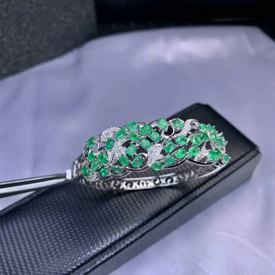 MeiBaPJ Luxurious Real Natural Emerald Gemstone Bracelet 925 Sterling Silver Green Stone Bangle for Women Fine Wedding Jewelry | Украшения