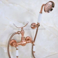 antique red copperbathroom faucet mixer tap wall mounted hand held shower head kit shower faucet sets kna357