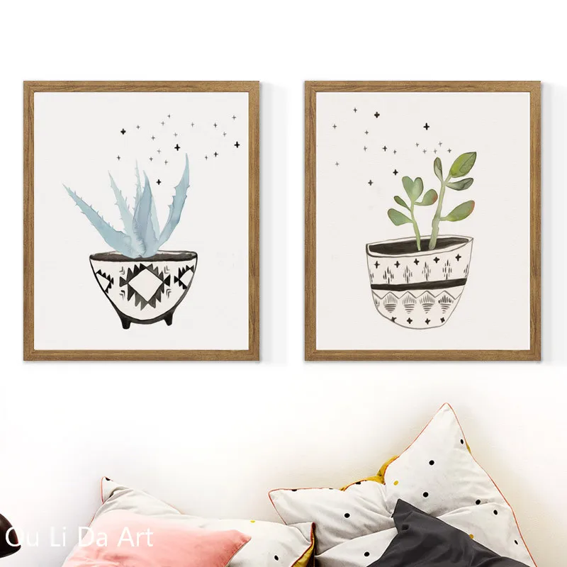 Без рамки пасторальный прозрачный Весенний Лист алоэ вера ваза холст печать