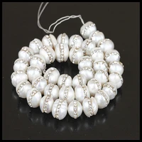 10mm natural white freshwater pearl beads pave rhinestone beads jewelry findings accessory for jewelry making