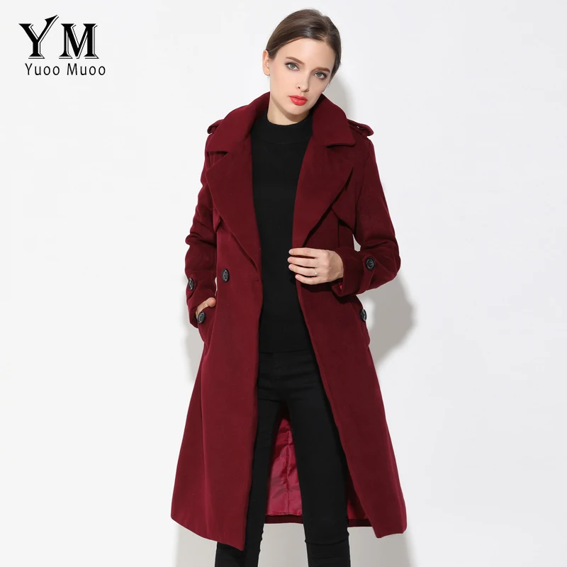 YuooMuoo зимнее пальто женское двубортное шерстяное новые элегантные длинные с
