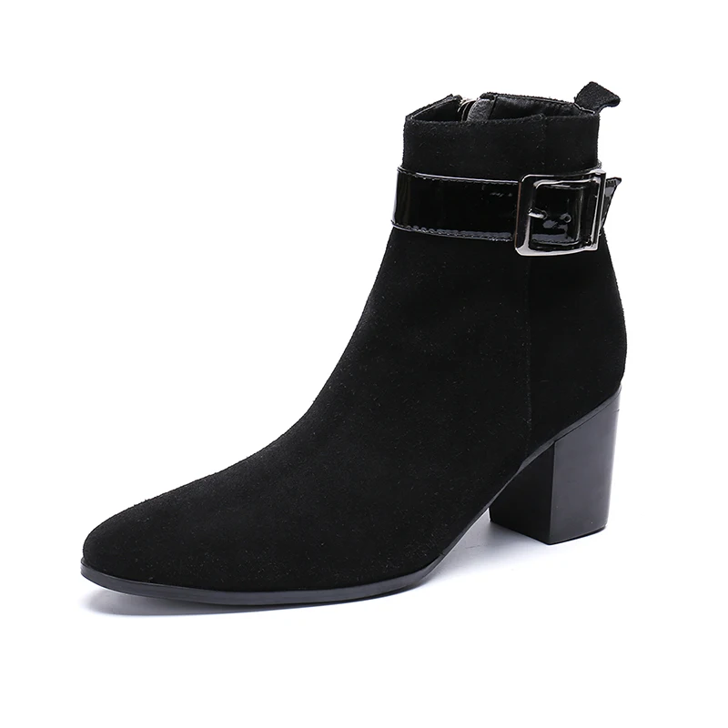 Мужские черные ботинки челси Bota masculina из натуральной кожи на высоком каблуке