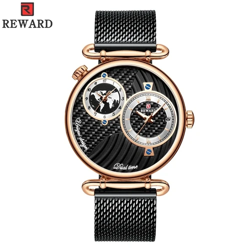 Reloj hombre награда Топ бренд класса люкс водонепроницаемые мужские часы сталь Дата наручные часы мужской сетчатый ремешок кварцевые часы в стиле кэжуал - Цвет: Rose black