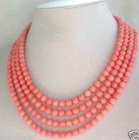 fashion jewelry 4 strands 6mm pink coral necklace noble style natural fine jewe free shipping