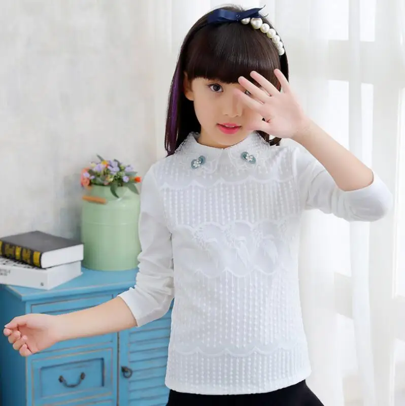 white 4 girls shirt Г. Блузка для девочек, рубашки школьная форма для девочек-подростков, Одежда Блузки для девочек топы для детей, хлопковая кружевная рубашка с длинными рукавами для детей - Цвет: white 4 girls shirt