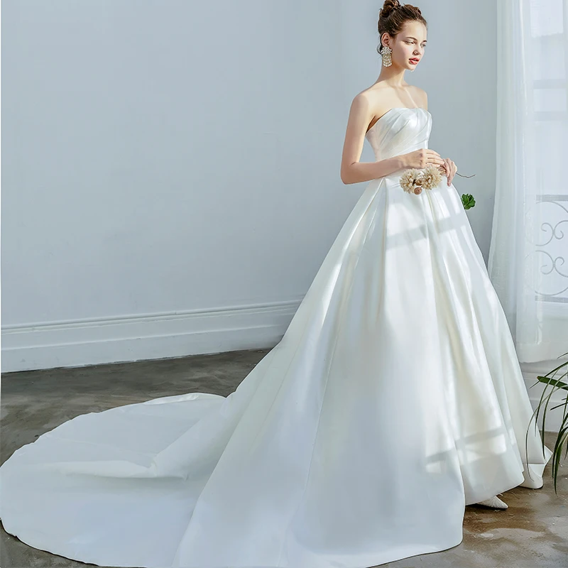 Атласное платье принцессы без шапочки на шнуровке Vestidos De Novia с открытой спиной