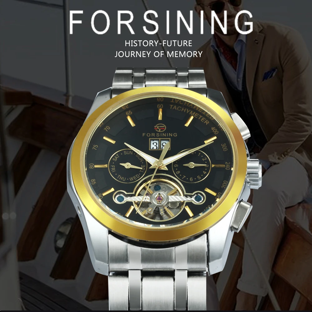 FORSINING Мужские автоматические механические часы из нержавеющей стали импортное