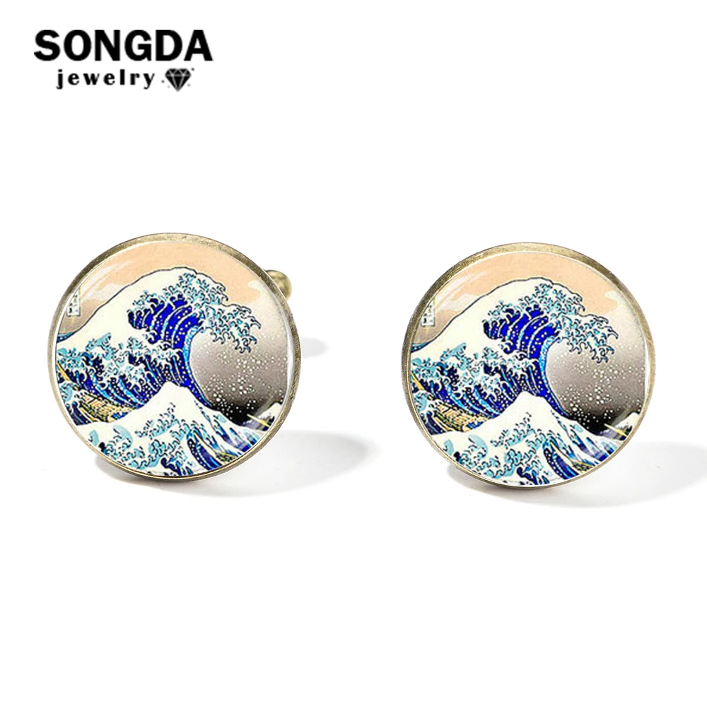 SONGDA The Great запонки с волнами знаменитый оригинальный Kanagawa серфинг художник Katsushika