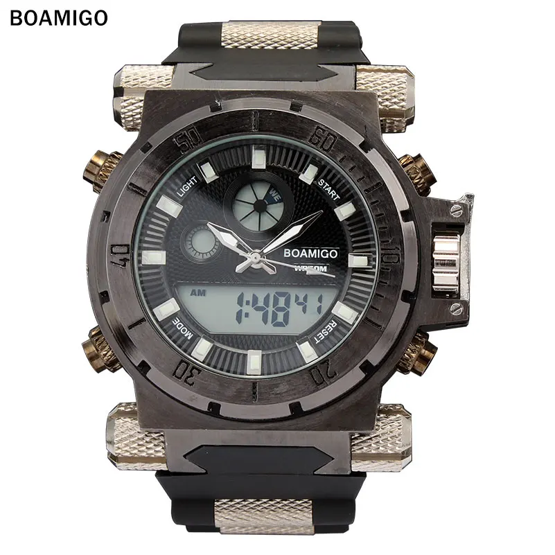 2018 Mens Watches BOAMIGO Luxury Brand Casual Fashion Quartz Waterproof Dual Time Digital analog Male Clock relogio masculino