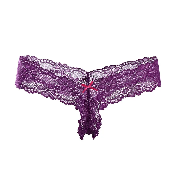 purple Горячая Распродажа, женские стринги, прозрачные кружевные сексуальные трусики, нижнее белье для женщин, стринги в дырочку, Т-образная спина, эротическое женское нижнее белье - Цвет: purple