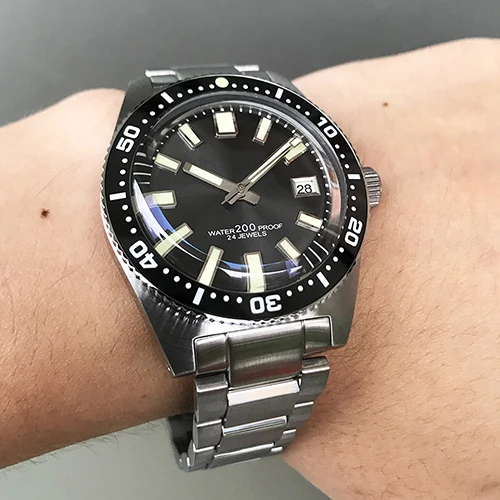 sapphire black San Martin, новинка, 62MAS, автоматические часы, 200 м, водостойкий стальной ремешок, керамический ободок, модные мужские наручные часы из нержавеющей стали - Цвет: sapphire black