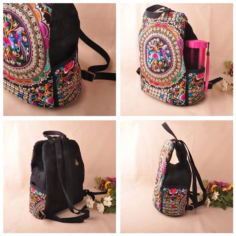 canvas embroidery Ethnic backpack women handmade flower Embroidered Bag Travel Bags schoolbag backpacks mochila | Багаж и сумки
