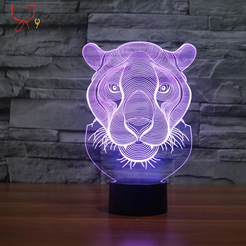 2017 творческая голова льва Форма ночник 7 цветов Изменение животных LED 3D иллюзия