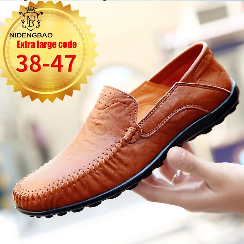 Peas Shoes Men Casual Genuine Leather Autumn Slip on Loafers Large Size 47 Man Footwear Light Flat Soft Lazy Shoe Zapatos Hombre | Обувь