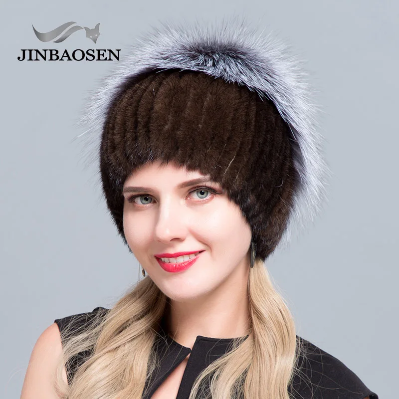JINBAOSEN женская меховая Лыжная шапка Горячая Распродажа русская меховая шапка Оттер с лисой в сочетании с мехом Модная вязаная шапка из шерсти Подкладка Зима