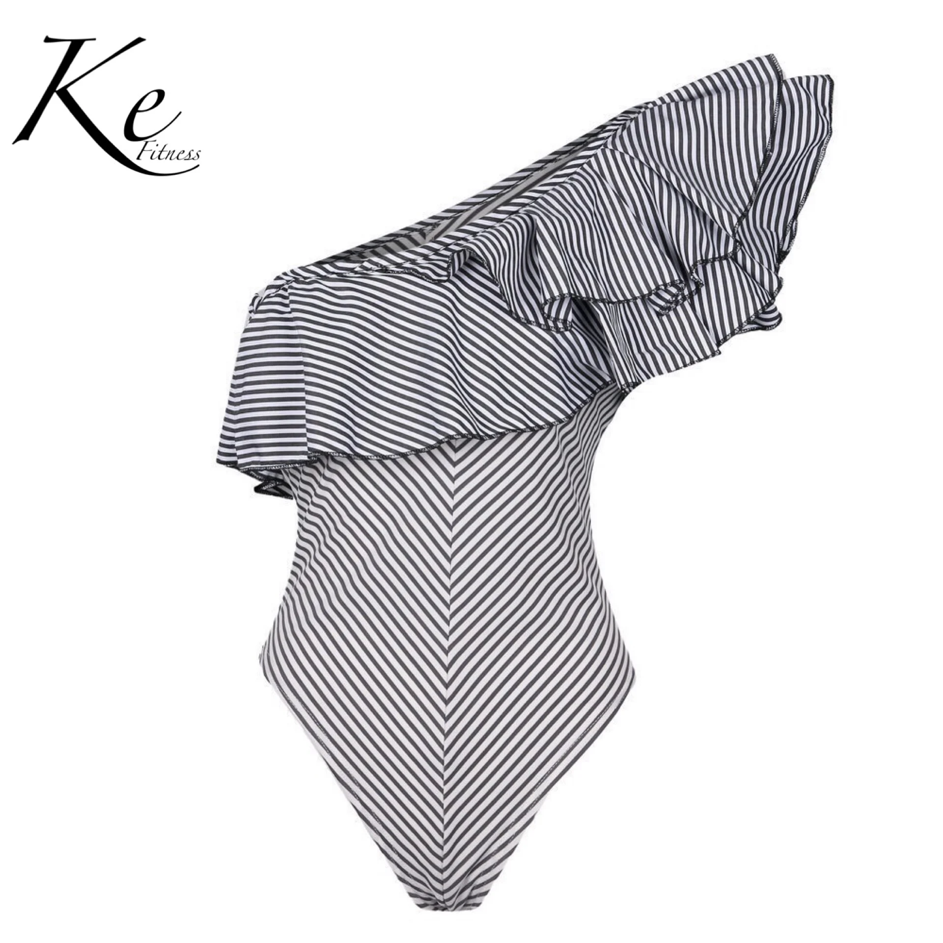 Купальник KE женский полосатый голубой белый 1 шт. плащ с оборками модный тренд для