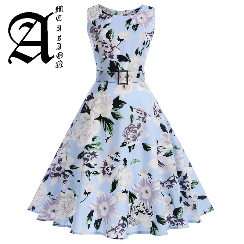 Vestidos винтажное платье летние цветочные принты без рукавов вечерние платья 50s 60s
