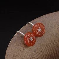 pure925 silver natural south red agate plum blossom earrings simple retro personality high grade wholesale female earrings