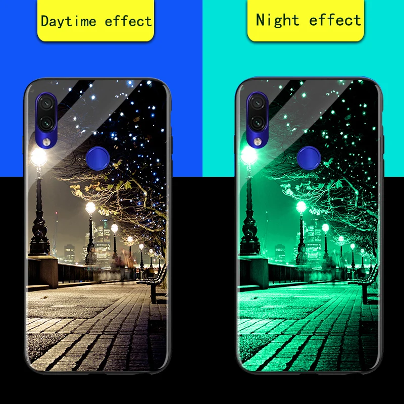 Роскошный чехол в виде светящегося стекла для Xiaomi Redmi 7 Pro, блестящий светящийся чехол с изображением звездного неба для Xiaomi Redmi Note 5 6 7 Pro Global - Цвет: Quiet night