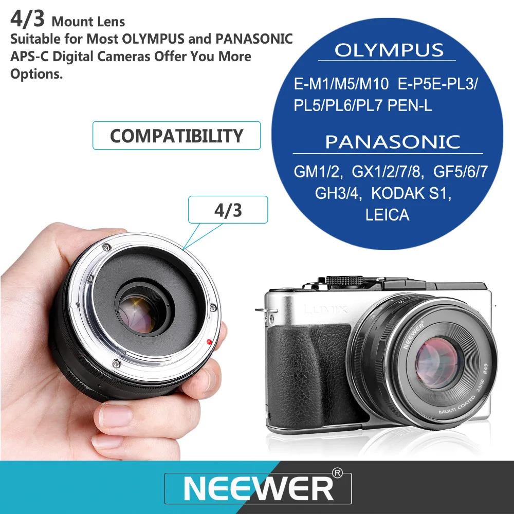 Neewer 50 мм f/2 0 ручной фокус Prime фиксированный объектив для цифровых камер OLMPUS/PANASONIC