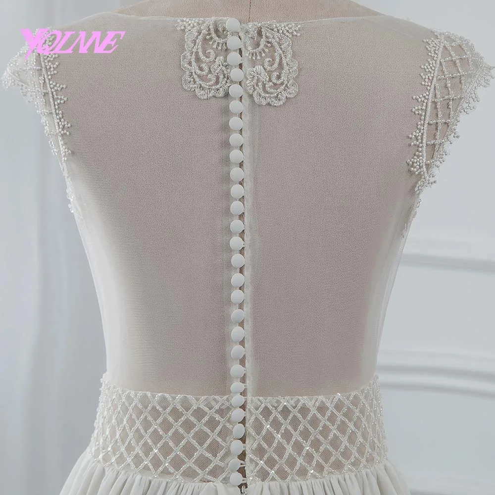 YQLNNE Robe De Mariee пляжное свадебное платье с вышивкой Иллюзия жемчужные бусины свадебное платье из шифона