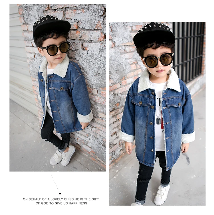 Куртка детская джинсовая на флисе пальто из денима для мальчиков плотная