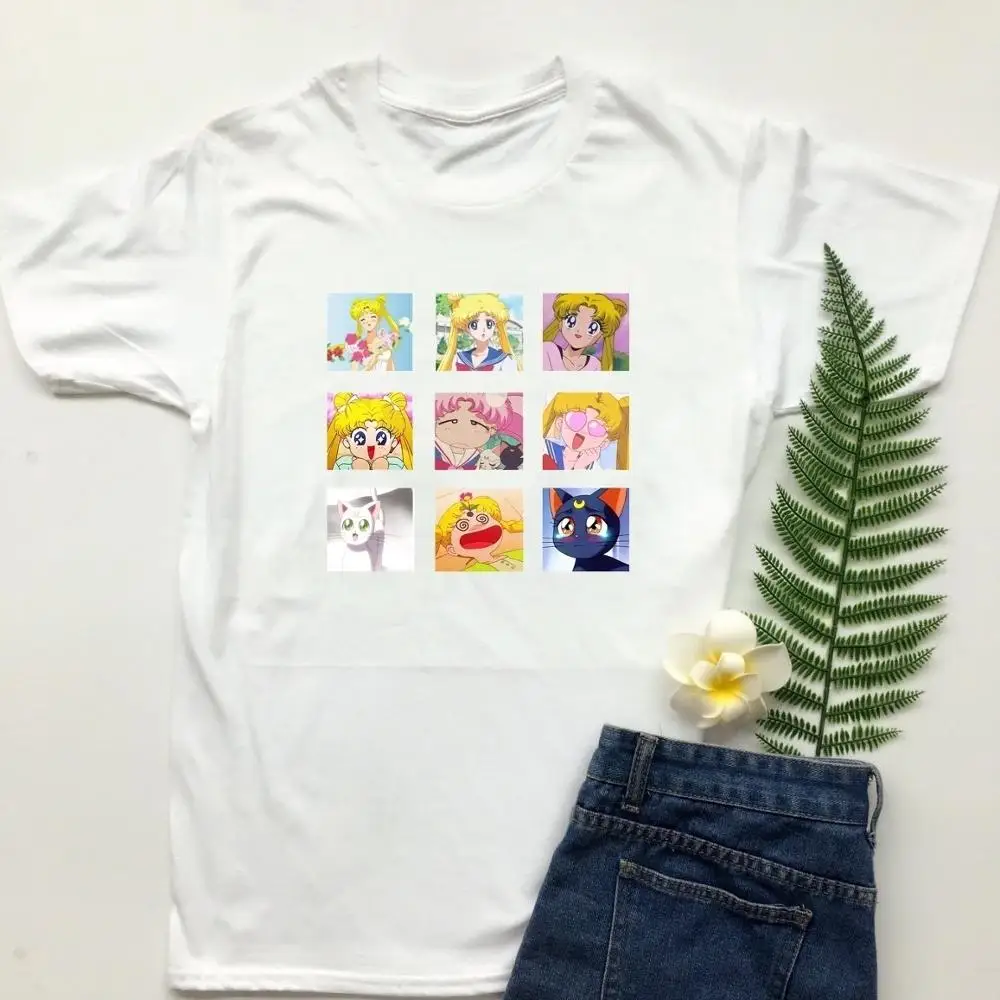Sailor Moon футболки для женщин Kawaii японский мультфильм Sudoku Ulzzang Harajuku футболка с