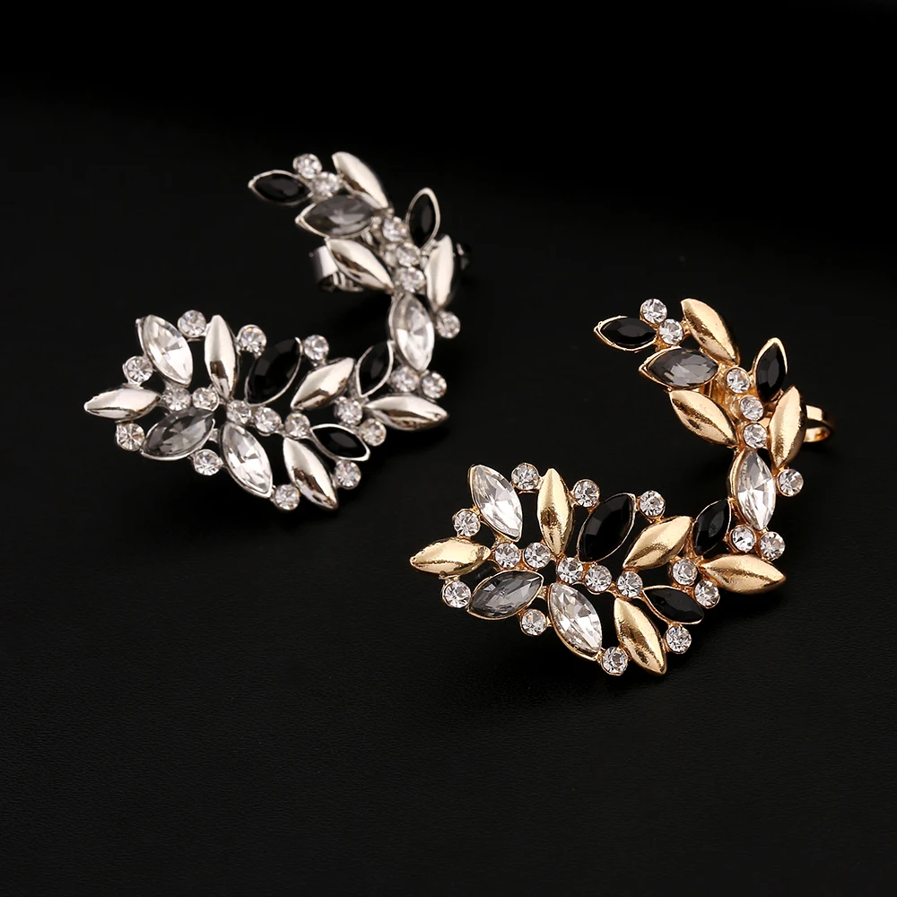 ZLDYOU модные женские туфли стразы полые цветы уха манжеты кристалл Earcuff ювелирные изделия подарок листьев Циркон клип серьги