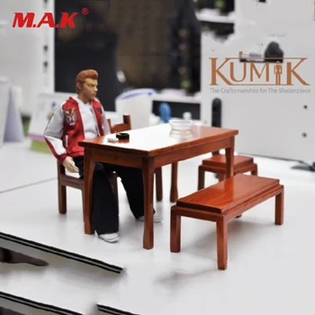 1/6 Scale Action Figure Accesory KUMIK AC-17 Wooden Desk Chair Table Stool 1/6th Furniture Model for 12'' Figure Doll