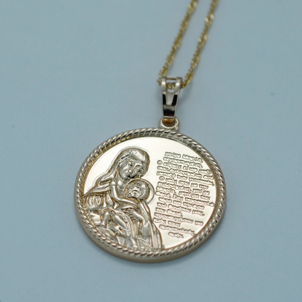 Женское/Мужское ожерелье Anniyo Virgin Mary & Child Библейское с кулоном Мать Божия золотого