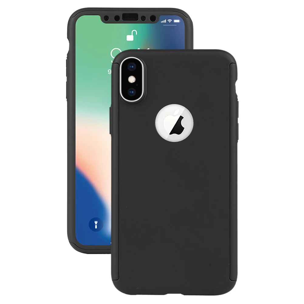 Чехол на айфон 7 Полное покрытие чехол для iPhone X 8 6 6S 7 Plus 5 5S SE XS MAX XR PC Защитная крышка для iPhone 7 8 плюс Чехол с стекло - Цвет: Black