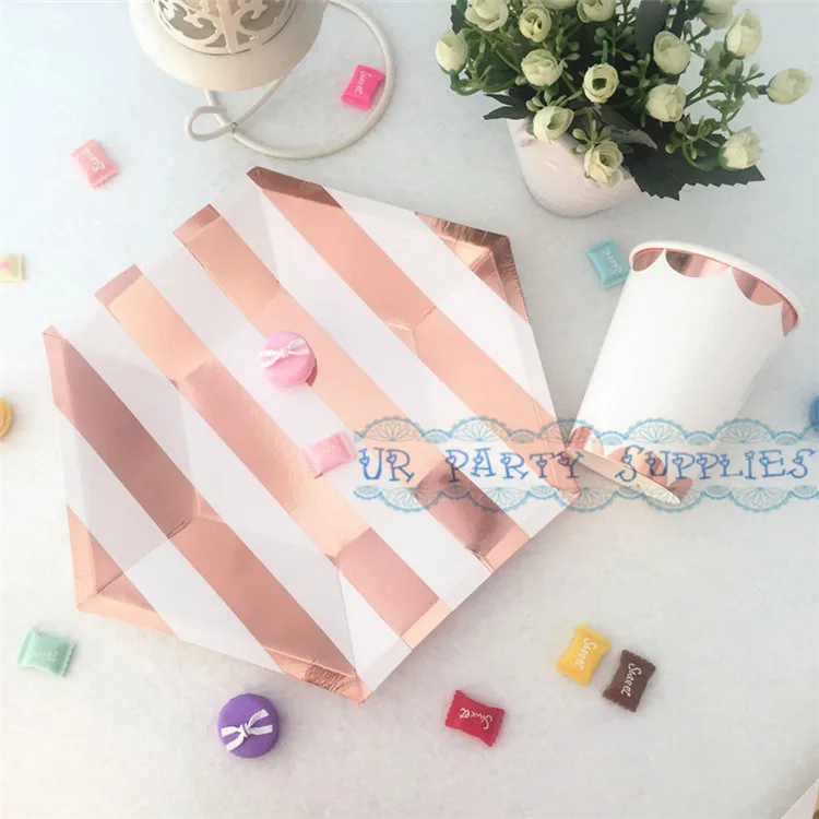 40 комплектов розовые золотые украшения из фольги шестиугольные бумажные тарелки