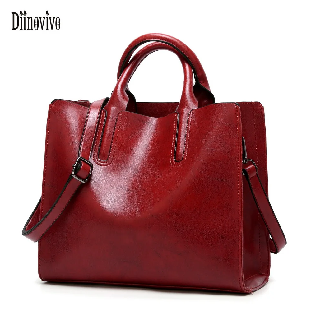 

DIINOVIVO Women Leather Bags Famous Brands Handbag Casual Female Bag Trunk Tote Ladies Shoulder Bag Large Messenger Bag WHDV0012