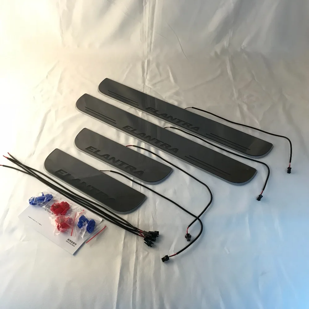 

RQXR led moving door scuff for Hyundai Elantra dynamic door sill plate flat lining overlay flow/still light, 4pcs