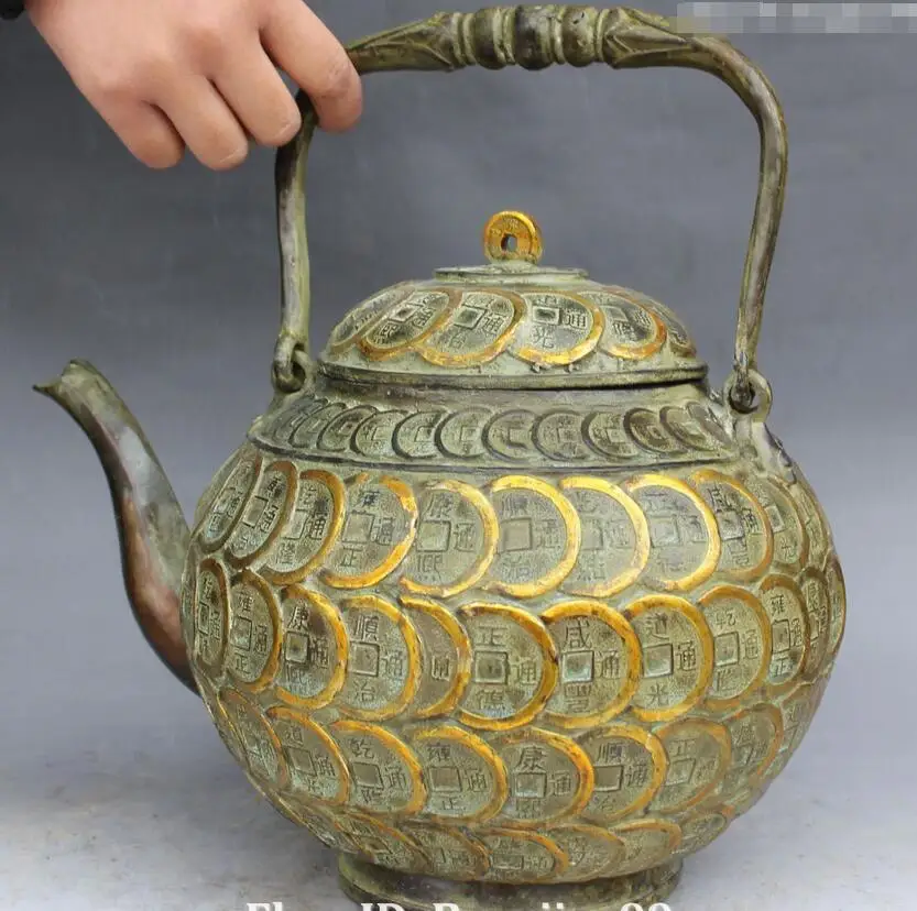 12 &quotКлеймо Китайский Бронзовый Свинка Богатство Деньги Чайник Банк Вина Кувшин